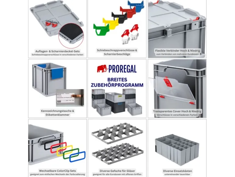 PROREGAL Spar Set 8x Eurobox Nextgen Portable HxBxT 335 x 30 x 40 cm 30 Liter Eurobehälter Transportbox Transportbehälter Stapelbehälter