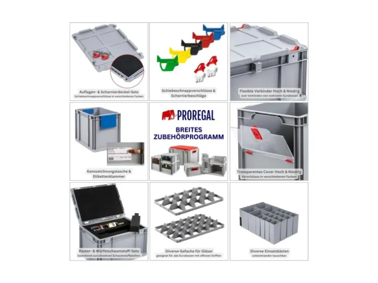 PROREGAL Spar Set 5x Eurobox Nextgen Economy Mit Auflagedeckel & 4x Schiebeschnappverschlüsse Schwarz Griffe Geschlossen HxBxT 17 x 30 x 40 cm