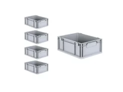 PROREGAL Spar Set 5x Eurobox Nextgen Economy Mit Auflagedeckel & 4x Schiebeschnappverschlüsse Schwarz Griffe Geschlossen HxBxT 17 x 30 x 40 cm