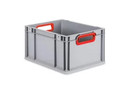 PROREGAL Spar Set 10x Eurobox Nextgen Color Mit Scharnierdeckel & Schiebeschnappverschlüssen HxBxT 22 x 30 x 40 cm  Griffe Rot Offen Glatter Boden