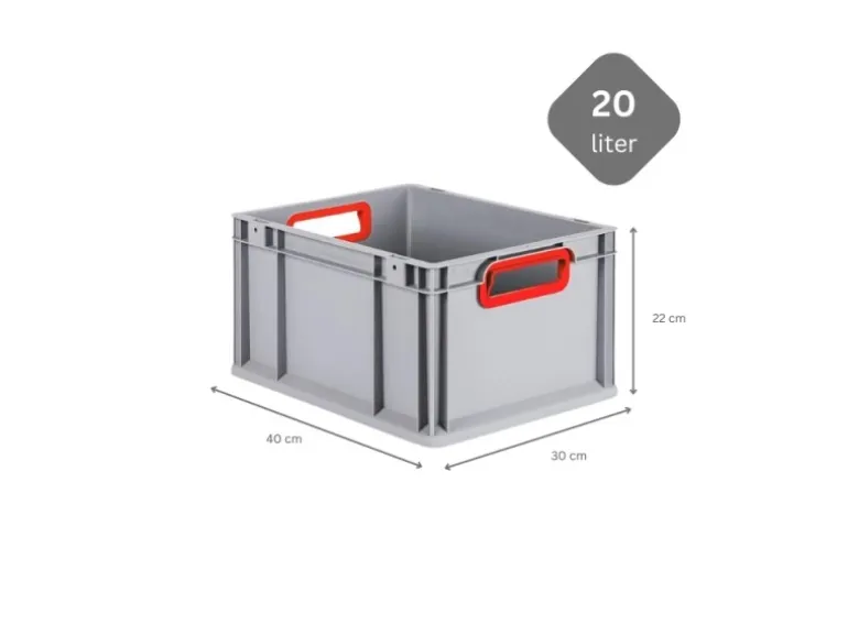 PROREGAL Spar Set 10x Eurobox Nextgen Color Mit Scharnierdeckel & Schiebeschnappverschlüssen HxBxT 22 x 30 x 40 cm Griffe Rot Offen Glatter Boden