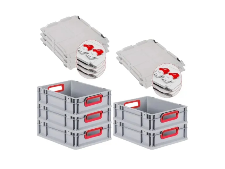 PROREGAL Spar Set 5x Eurobox Nextgen Color Mit Scharnierdeckel & Schiebeschnappverschlüssen HxBxT 12 x 30 x 40 cm Griffe Rot Offen Glatter Boden
