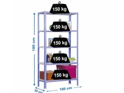 PROREGAL Wohnregal Living Koala Metal mit 5 Fachböden HxBxT 180 x 100 x 30 cm Fachlast 150 kg Lila/Weiß