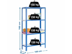 PROREGAL Wohnregal Living Koala Metal mit 4 Fachböden HxBxT 160 x 100 x 30 cm Fachlast 150 kg Blau/Weiß