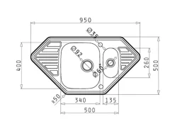 Pyramis Eckspüle Medusa Corner 1 1/2B 1D 93 cm x 50 cm Edelstahl