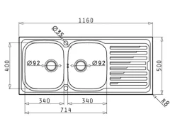 Pyramis Einbauspüle Amaltia 2B 1D 116 cm x 50 cm Edelstahl