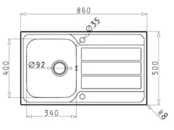 Pyramis Einbauspüle Athena 86 cm x 50 cm 1B 1D