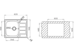 Pyramis Einbauspüle Athena (62x50) 1B 1D