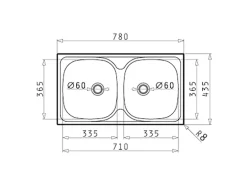 Pyramis Einbauspüle Doppelbecken E 78 2B 78 cm x 43,5 cm Edelstahl