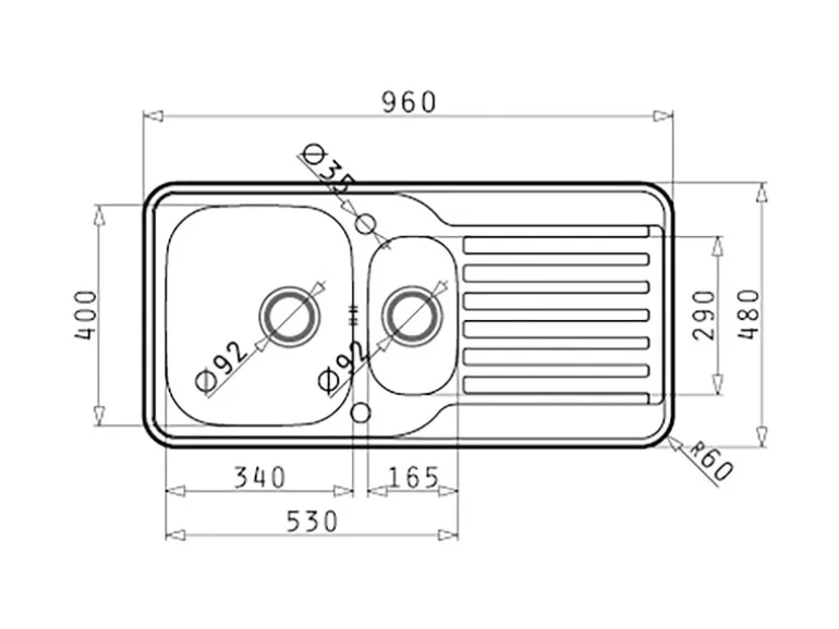 Pyramis Einbauspüle Space Mini 1 1/2B 1D 96 cm x 48 cm Edelstahl