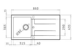 Pyramis Küchenspüle Athlos 86 cm x 43,5 cm 1B 1D Pyragranite Iron Grey