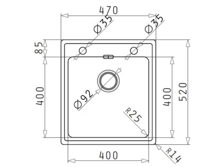 Pyramis Küchenspüle Pella 47 cm x 52 cm 1B Edelstahl poliert