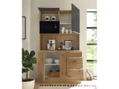 Respekta Buffet mit Mikrowelle zu Küchenzeile Marleen Artisan-Eiche Grau Matt