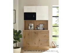 Respekta Buffet mit Mikrowelle zu Küchenzeile Marleen Artisan-Eiche Weiß Hochgl.