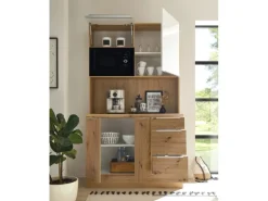 Respekta Buffet mit Mikrowelle zu Küchenzeile Marleen Artisan-Eiche Weiß Hochgl.