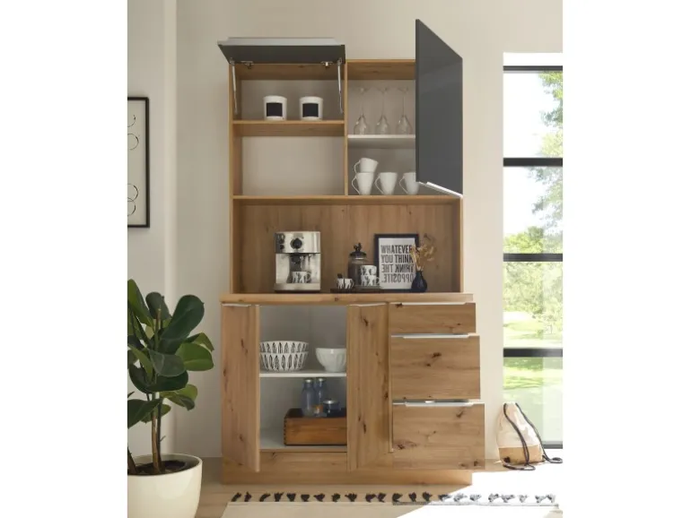 Respekta Buffet zu Küchenzeile Marleen Artisan-Eiche Grau Matt