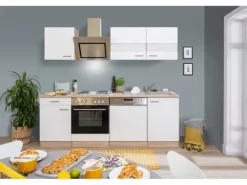 Respekta Economy Küchenzeile KB220ESWS 220 cm Weiß-Eiche Sägerau