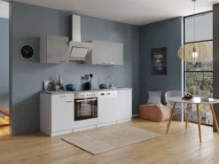 Respekta Economy Küchenzeile KB220WWBSC 220 cm Weiß-Beton Optik