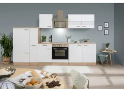 Respekta Economy Küchenzeile KB300ESWSC 300 cm Weiß-Eiche Sägerau