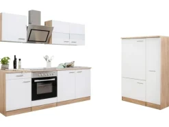 Respekta Economy Küchenzeile KB300ESWSC 300 cm Weiß-Eiche Sägerau