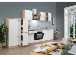 Respekta Economy Küchenzeile KB300ESWSC 300 cm Weiß-Eiche Sägerau