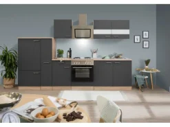 Respekta Economy Küchenzeile KB300ESGS 300 cm Grau-Eiche Sägerau