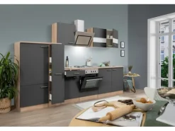 Respekta Economy Küchenzeile KB300ESGS 300 cm Grau-Eiche Sägerau