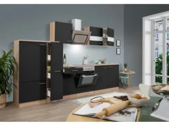 Respekta Economy Küchenzeile KB300ESSSC 300 cm Schwarz-Eiche Sägerau