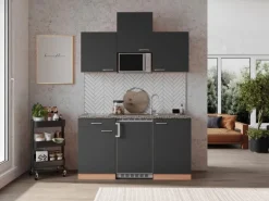 Respekta Economy Küchenzeile KB150BGMIC 150 cm Grau-Buche