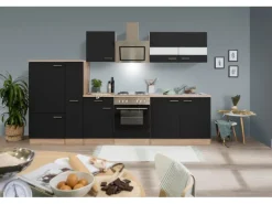 Respekta Economy Küchenzeile KB300ESSS 300 cm Schwarz-Eiche Sägerau