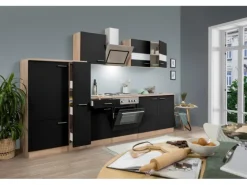 Respekta Economy Küchenzeile KB300ESSS 300 cm Schwarz-Eiche Sägerau