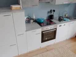 Respekta Economy Küchenzeile KB310WWBSC 310 cm Weiß-Beton Optik