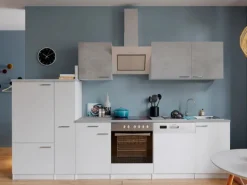 Respekta Economy Küchenzeile KB310WWBSC 310 cm Weiß-Beton Optik
