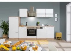 Respekta Economy Küchenzeile KB280ESWSC 280 cm Weiß-Eiche Sägerau