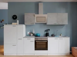 Respekta Economy Küchenzeile KB300WWBSC 300 cm Weiß-Beton Optik