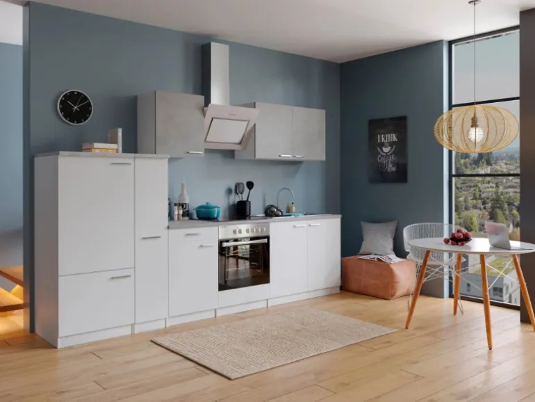 Respekta Economy Küchenzeile KB300WWBSC 300 cm Weiß-Beton Optik