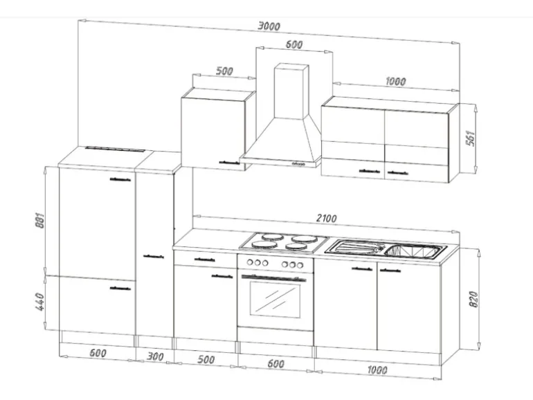 Respekta Economy Küchenzeile KB300WWBSC 300 cm Weiß-Beton Optik