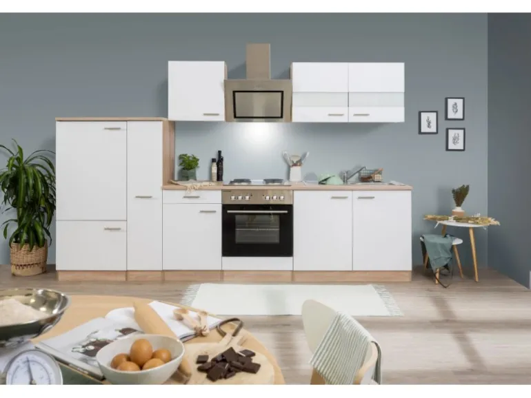 Respekta Economy Küchenzeile KB300ESWS 300 cm Weiß-Eiche Sägerau