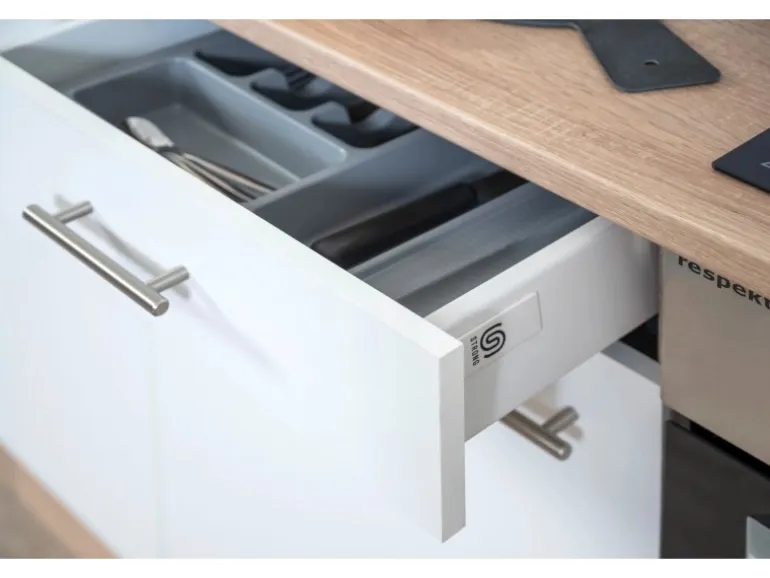 Respekta Economy Küchenzeile KB300ESWS 300 cm Weiß-Eiche Sägerau