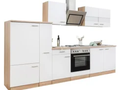 Respekta Economy Küchenzeile KB300ESWS 300 cm Weiß-Eiche Sägerau