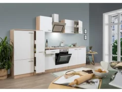 Respekta Economy Küchenzeile KB300ESWS 300 cm Weiß-Eiche Sägerau