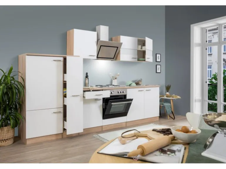 Respekta Economy Küchenzeile KB300ESWS 300 cm Weiß-Eiche Sägerau