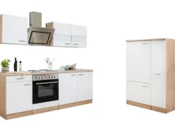 Respekta Economy Küchenzeile KB300ESWS 300 cm Weiß-Eiche Sägerau