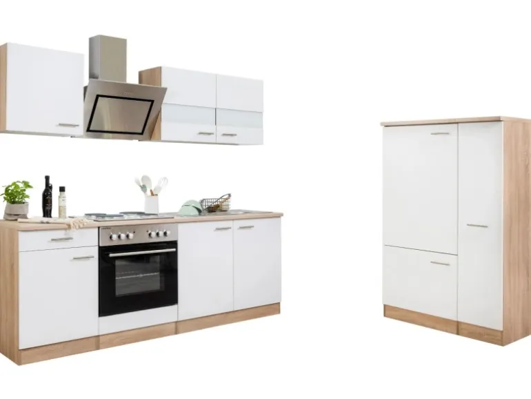 Respekta Economy Küchenzeile KB300ESWS 300 cm Weiß-Eiche Sägerau