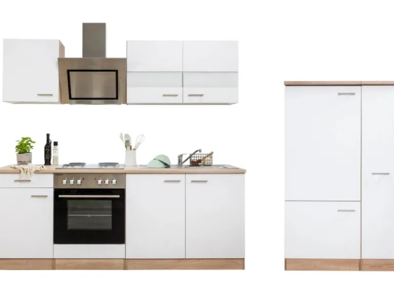 Respekta Economy Küchenzeile KB300ESWS 300 cm Weiß-Eiche Sägerau