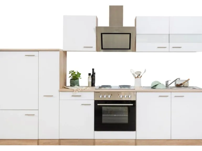 Respekta Economy Küchenzeile KB300ESWS 300 cm Weiß-Eiche Sägerau