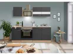 Respekta Economy Küchenzeile KB210ESGSC 210 cm Grau-Eiche Sägerau