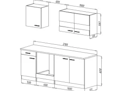Respekta Economy Küchenzeile KB210ESGSC 210 cm Grau-Eiche Sägerau