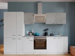 Respekta Economy Küchenzeile KB300WWBSCGKE178 300 cm Weiß-Beton Optik