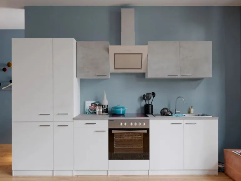 Respekta Economy Küchenzeile KB300WWBSCGKE178 300 cm Weiß-Beton Optik